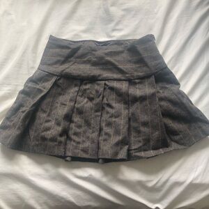 Brown Pleated Wool-Blend Mini Skirt